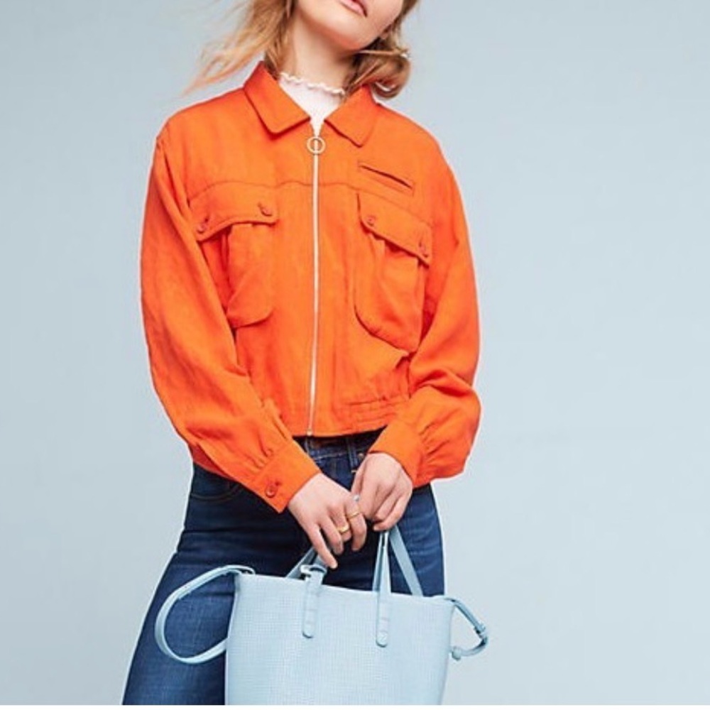 Anthropologie Cartonnier Orange Eisenhower Oversized Full Zip Bomber Jacket